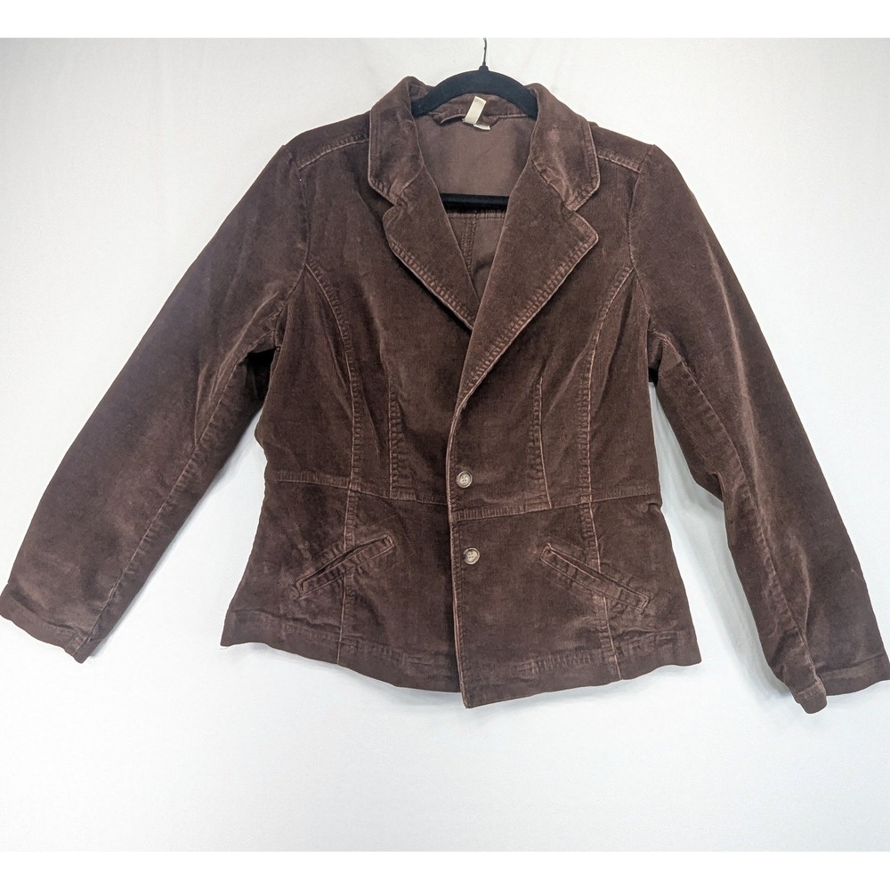St Johns Bay Womens Brown Corduroy Stretch‎ Blazer Jacket Size 6 Button Front